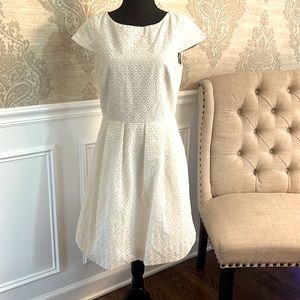 J. Crew Warm White Eyelet Cap Sleeve Fit & Flare Dress with Pockets - size 2